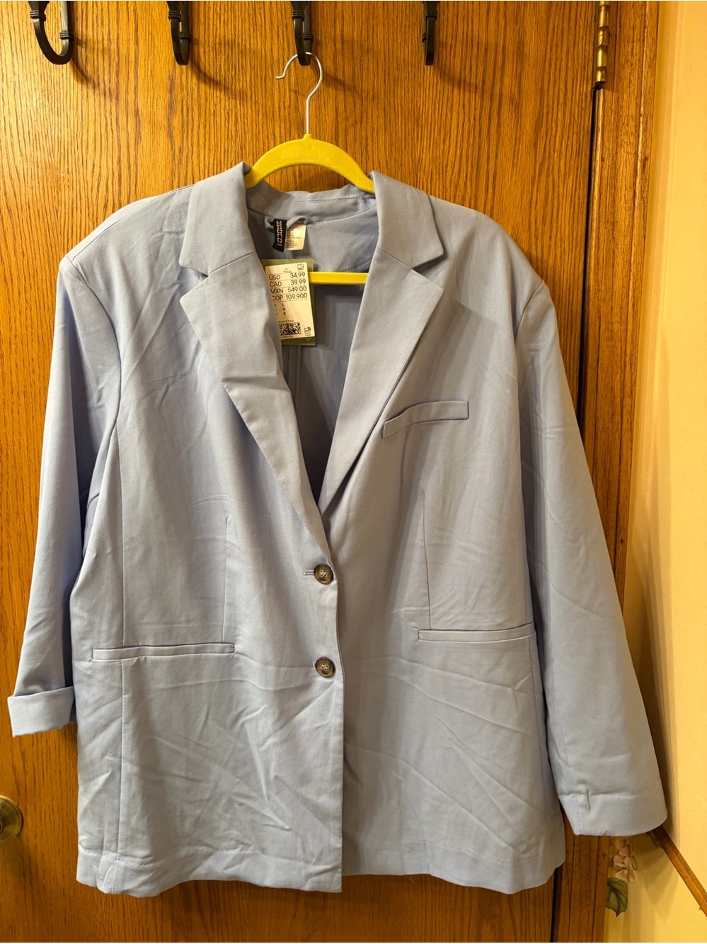 NWT H&M Pale Blue Women's Relaxed Blazer. Size Large